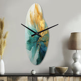Gold And Teal Aurora Harmony - Asymmetric Metal Wall Clock