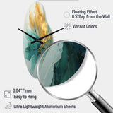 Gold And Teal Aurora Harmony - Asymmetric Metal Wall Clock