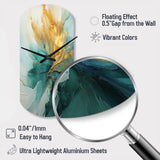 Gold And Teal Aurora Harmony - Asymmetric Metal Wall Clock