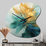 Gold And Teal Aurora Harmony - Asymmetric Metal Wall Clock