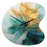 Gold And Teal Aurora Harmony - Asymmetric Metal Wall Clock