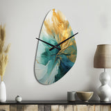 Gold And Teal Aurora Harmony - Asymmetric Metal Wall Clock