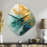 Gold And Teal Aurora Harmony - Asymmetric Metal Wall Clock