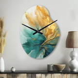 Gold And Teal Aurora Harmony - Asymmetric Metal Wall Clock