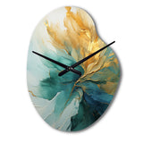 Gold And Teal Aurora Harmony - Asymmetric Metal Wall Clock