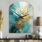 Gold And Teal Aurora Harmony II - Asymmetric Metal Wall Clock