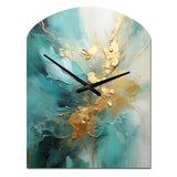 Gold And Teal Aurora Harmony II - Asymmetric Metal Wall Clock