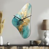 Gold And Teal Aurora Harmony II - Asymmetric Metal Wall Clock