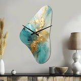 Gold And Teal Aurora Harmony II - Asymmetric Metal Wall Clock