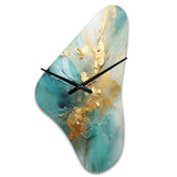 Gold And Teal Aurora Harmony II - Asymmetric Metal Wall Clock