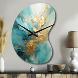 Gold And Teal Aurora Harmony II - Asymmetric Metal Wall Clock