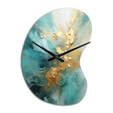 Gold And Teal Aurora Harmony II - Asymmetric Metal Wall Clock