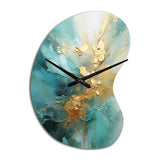 Gold And Teal Aurora Harmony II - Asymmetric Metal Wall Clock