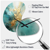 Gold And Teal Aurora Harmony II - Asymmetric Metal Wall Clock