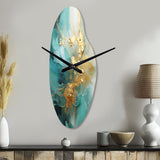 Gold And Teal Aurora Harmony II - Asymmetric Metal Wall Clock