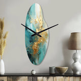 Gold And Teal Aurora Harmony II - Asymmetric Metal Wall Clock