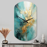 Gold And Teal Aurora Harmony II - Asymmetric Metal Wall Clock