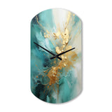Gold And Teal Aurora Harmony II - Asymmetric Metal Wall Clock