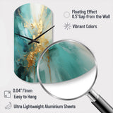 Gold And Teal Aurora Harmony II - Asymmetric Metal Wall Clock