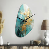 Gold And Teal Aurora Harmony II - Asymmetric Metal Wall Clock