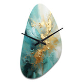 Gold And Teal Aurora Harmony II - Asymmetric Metal Wall Clock