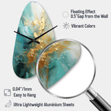Gold And Teal Aurora Harmony II - Asymmetric Metal Wall Clock