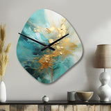 Gold And Teal Aurora Harmony II - Asymmetric Metal Wall Clock
