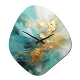 Gold And Teal Aurora Harmony II - Asymmetric Metal Wall Clock