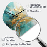 Gold And Teal Aurora Harmony II - Asymmetric Metal Wall Clock