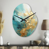 Gold And Teal Aurora Harmony II - Asymmetric Metal Wall Clock