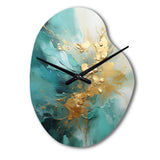 Gold And Teal Aurora Harmony II - Asymmetric Metal Wall Clock