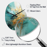 Gold And Teal Aurora Harmony II - Asymmetric Metal Wall Clock