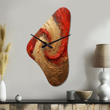 Red Gold Fusion Spiral - Asymmetric Metal Wall Clock