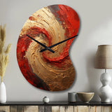 Red Gold Fusion Spiral - Asymmetric Metal Wall Clock