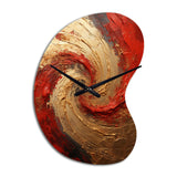 Red Gold Fusion Spiral - Asymmetric Metal Wall Clock