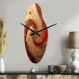 Red Gold Fusion Spiral - Asymmetric Metal Wall Clock