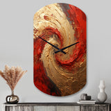 Red Gold Fusion Spiral - Asymmetric Metal Wall Clock