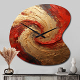 Red Gold Fusion Spiral - Asymmetric Metal Wall Clock