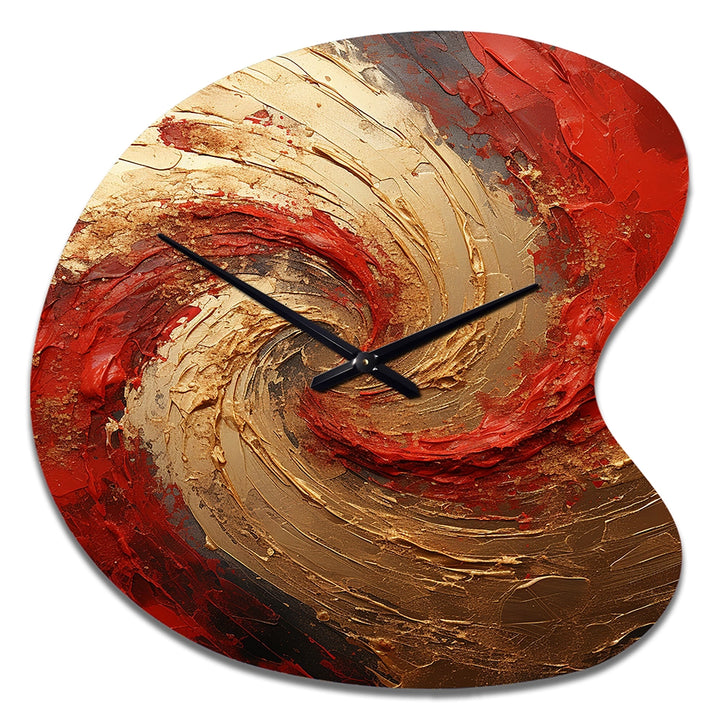 Red Gold Fusion Spiral - Asymmetric Metal Wall Clock