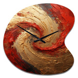 Red Gold Fusion Spiral - Asymmetric Metal Wall Clock