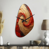 Red Gold Fusion Spiral - Asymmetric Metal Wall Clock