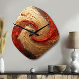 Red Gold Fusion Spiral - Asymmetric Metal Wall Clock