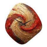 Red Gold Fusion Spiral - Asymmetric Metal Wall Clock