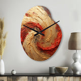 Red Gold Fusion Spiral - Asymmetric Metal Wall Clock
