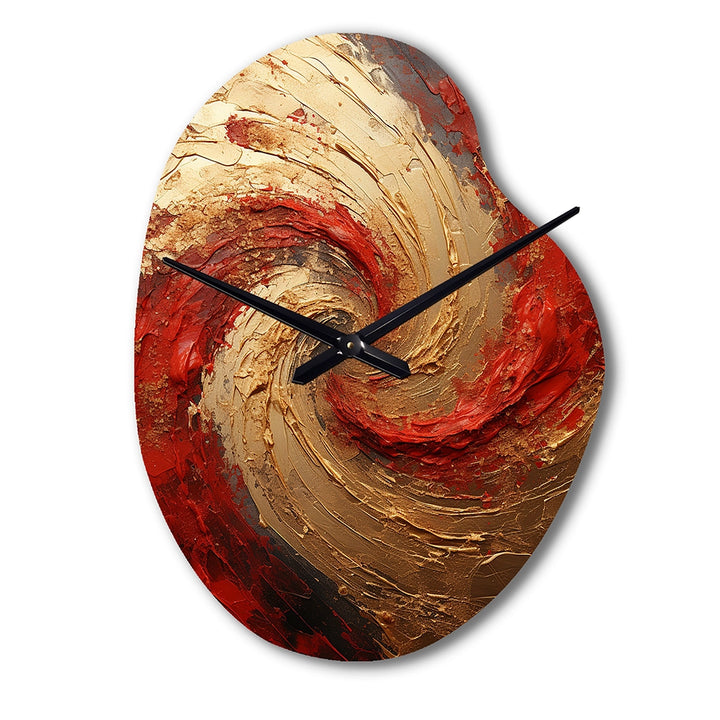 Red Gold Fusion Spiral - Asymmetric Metal Wall Clock