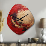 Red Gold Fusion Spiral I - Asymmetric Metal Wall Clock