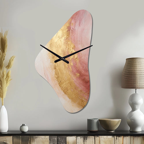 Gold Pink Desert Mirage Spiral I - Asymmetric Metal Wall Clock