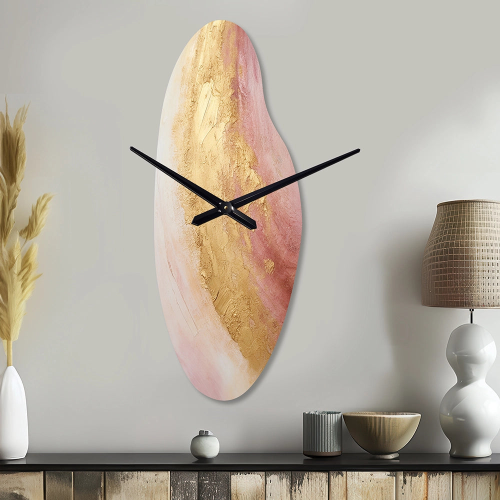 Gold Pink Desert Mirage Spiral I - Asymmetric Metal Wall Clock