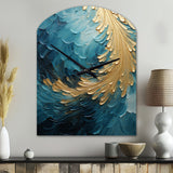 Gold Teal Ocean Spiral I - Asymmetric Metal Wall Clock