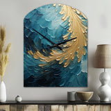Gold Teal Ocean Spiral I - Asymmetric Metal Wall Clock